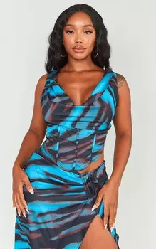 PrettyLittleThing Корсет-бардо сине-коричневого цвета с животным принтом