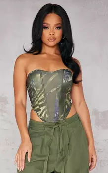 PrettyLittleThing Корсет цвета хаки с принтом на костях