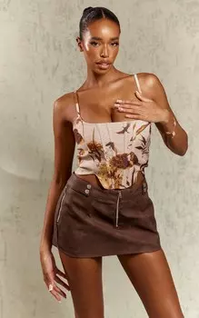 PrettyLittleThing Корсет из эластичной ткани с глубоким краем и каменным цветочным принтом