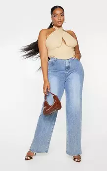 PrettyLittleThing Корсет с перекрестной передней частью овсяного льняного цвета Plus