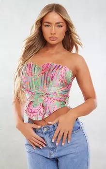 PrettyLittleThing Корсет с плиссированной драпировкой и разноцветным принтом спереди