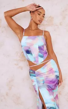 PrettyLittleThing Корсет с принтом Aqua Tie Dye