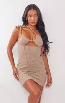 PrettyLittleThing Корсетное облегающее платье из темно-серого фактурного джерси с бретелями