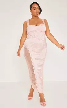 PrettyLittleThing Корсетное платье миди пыльно-розового цвета с кружевной отделкой