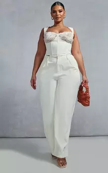 PrettyLittleThing Корсетный топ кремового цвета с кружевной отделкой Plus