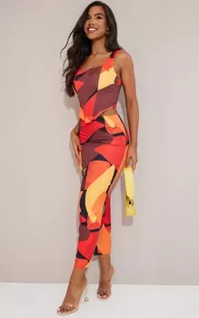 PrettyLittleThing Красная тканая юбка мидакси с низкой посадкой и абстрактным принтом