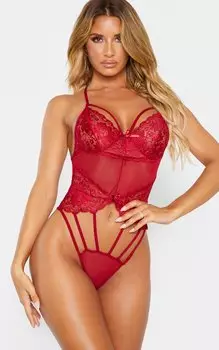 PrettyLittleThing Красное кружевное боди с ремешками