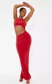PrettyLittleThing Красное облегающее платье макси с вырезом спереди Shape