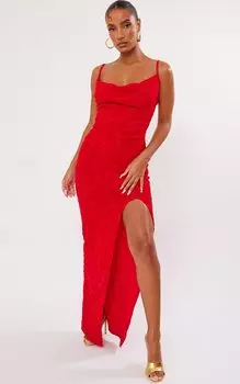 PrettyLittleThing Красное платье макси с сетчатым принтом и бретелями под зебру