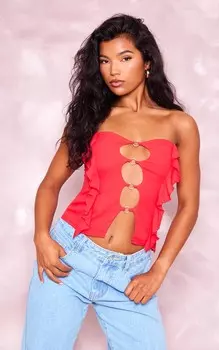 PrettyLittleThing Красное шифоновое бандо с оборкой и кольцом