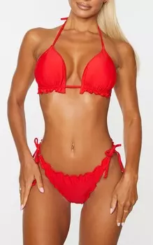 PrettyLittleThing Красные плавки бикини со сборками на спине и оборками