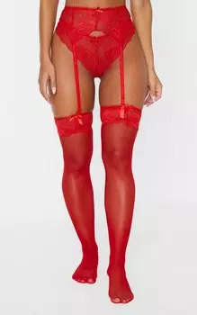 PrettyLittleThing Красные подтяжки, комплект из чулков и трусиков