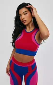PrettyLittleThing Красный вязаный топ с воротником-борцовкой с цветовыми блоками