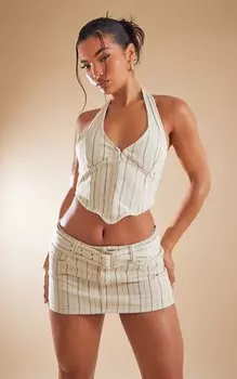 PrettyLittleThing Кремовая джинсовая мини-юбка в тонкую полоску с поясом