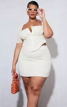 PrettyLittleThing Кремовая облегающая юбка Pluse Broderie Anglaise