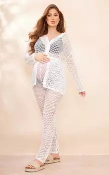 PrettyLittleThing Кремовая открытая трикотажная рубашка для беременных