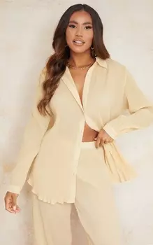 PrettyLittleThing Кремовая рубашка оверсайз на пуговицах спереди со плиссировкой