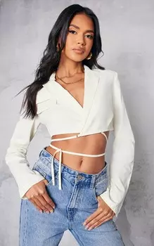 PrettyLittleThing Кремовая рубашка с запахом