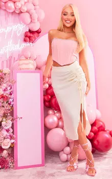 PrettyLittleThing Кремовая тканая юбка-миди со сборками