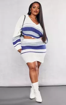 PrettyLittleThing Кремовая трикотажная мини-юбка в университетскую полоску Plus