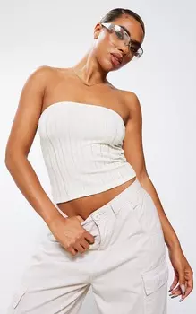 PrettyLittleThing Кремовое бандо с лестничными ребрами