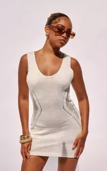 PrettyLittleThing Кремовое мини-платье фактурной вязки Petite