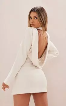 PrettyLittleThing Кремовое платье-блейзер с капюшоном на спине Extreme Extreme