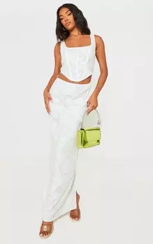 PrettyLittleThing Кремовое платье-макси с корсетом и вырезами с цветочным принтом