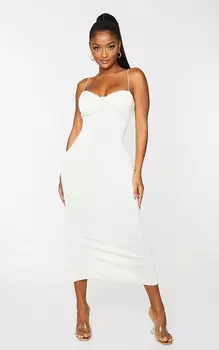 PrettyLittleThing Кремовое платье мидакси с плиссированными бретелями и чашками Shape