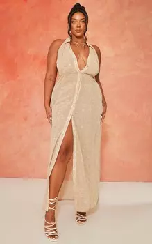 PrettyLittleThing Кремовое шифоновое платье макси с крокодиловым принтом Plus