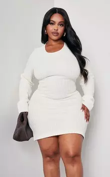 PrettyLittleThing Кремовое текстурированное облегающее платье с вырезом на спине и лесенкой
