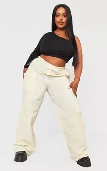 PrettyLittleThing Кремовые брюки-парашют с застежкой на талии Plus
