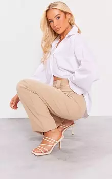 PrettyLittleThing Кремовые матовые туфли-мюли из искусственной кожи с квадратным носком и несколькими перекрестными ремешками на среднем каблуке