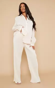 PrettyLittleThing Кремовые плиссированные широкие брюки с высокой талией для беременных