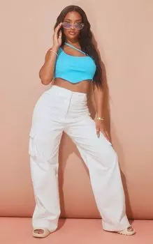 PrettyLittleThing Кремовые широкие брюки карго с карманами