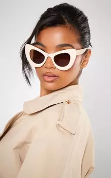 PrettyLittleThing Кремовые солнцезащитные очки «кошачий глаз» в округлой толстой оправе