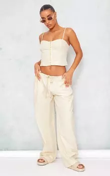 PrettyLittleThing Кремовые тканые широкие брюки с низкой посадкой и кулиской
