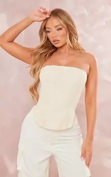 PrettyLittleThing Кремовый длинный корсет-бандо из тканого шифона на костях