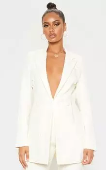 PrettyLittleThing Кремовый двубортный тканый пиджак