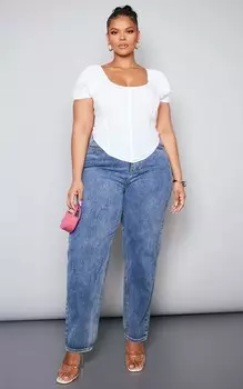 PrettyLittleThing Кремовый корсетный топ с льняным эффектом на косточках и пышными рукавами