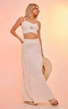 PrettyLittleThing Кремовый пляжный комплект с эффектом льна