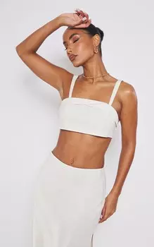 PrettyLittleThing Кремовый структурированный бюстгальтер без косточек с откидным верхом и эффектом льна