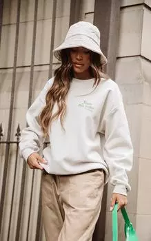 PrettyLittleThing Кремовый свободный свитшот Yoga And Shine с длинными рукавами