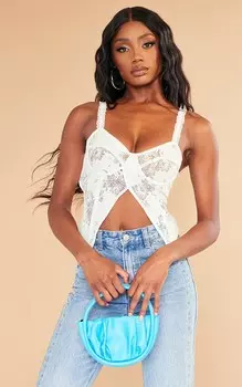 PrettyLittleThing Кремовый топ на бретельках с кружевом и разрезом спереди