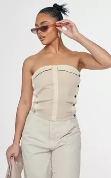 PrettyLittleThing Кремовый Топ с боковым карманом на пуговицах