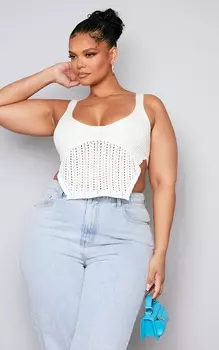 PrettyLittleThing Кремовый трикотажный корсетный топ Plus