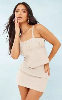 PrettyLittleThing Льняной топ Petite Stone с ремешками