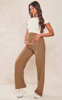 PrettyLittleThing Льняные брюки цвета хаки для беременных с широкими штанинами