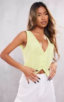 PrettyLittleThing Лаймовый хлопковый приталенный жилет