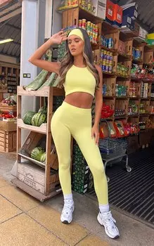 PrettyLittleThing Леггинсы в рубчик лаймового контура